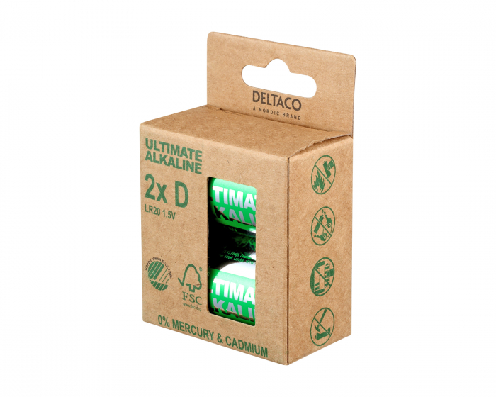 Deltaco Ultimate Alkaline D-batteri, Svanenmärkt, 2-pack